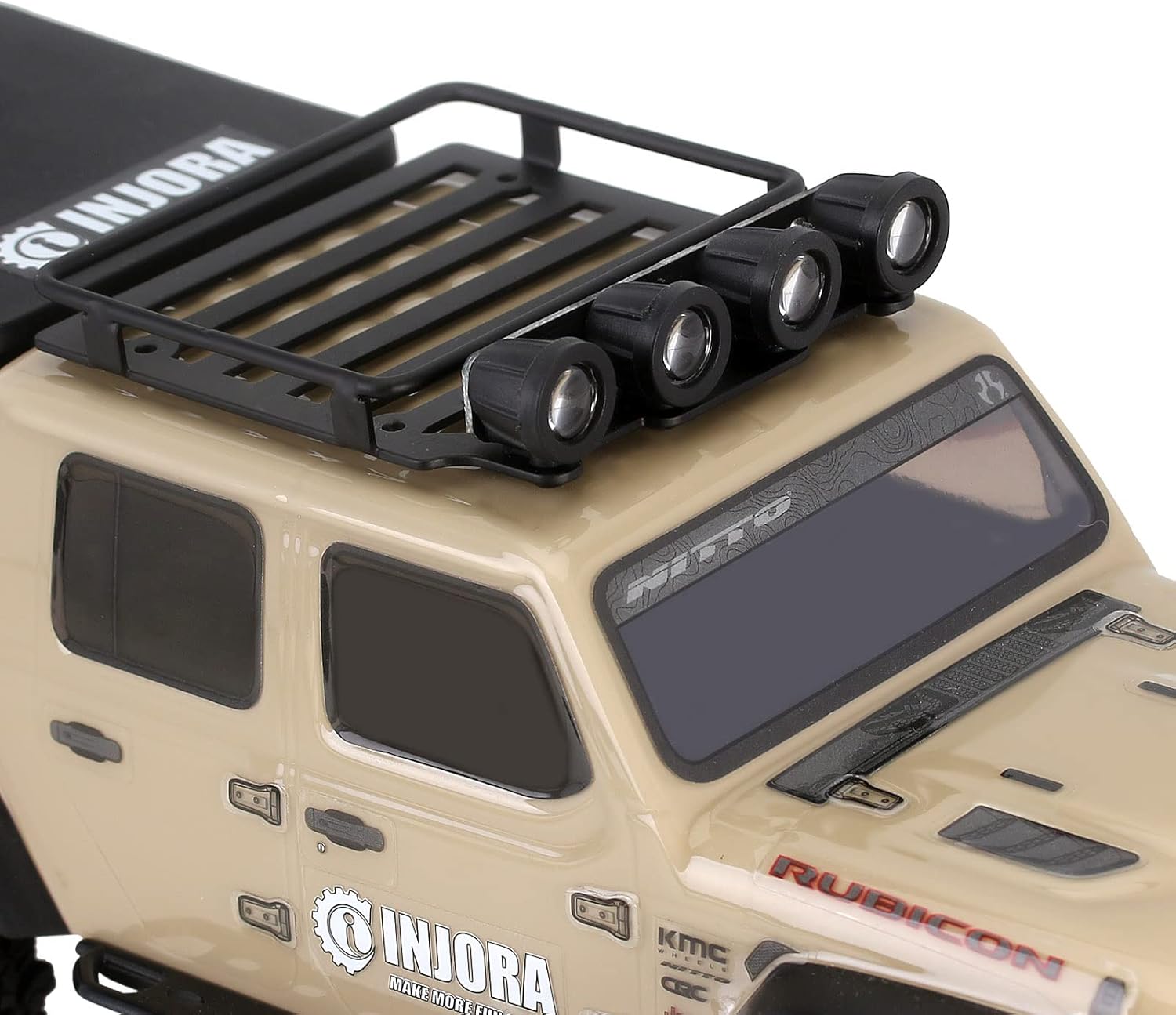 INJORA RC Car Roof Rack Luggage Carrier with Spotlights for 1/24 RC Crawler Axial SCX24 Gladiator AXI00005（Round）