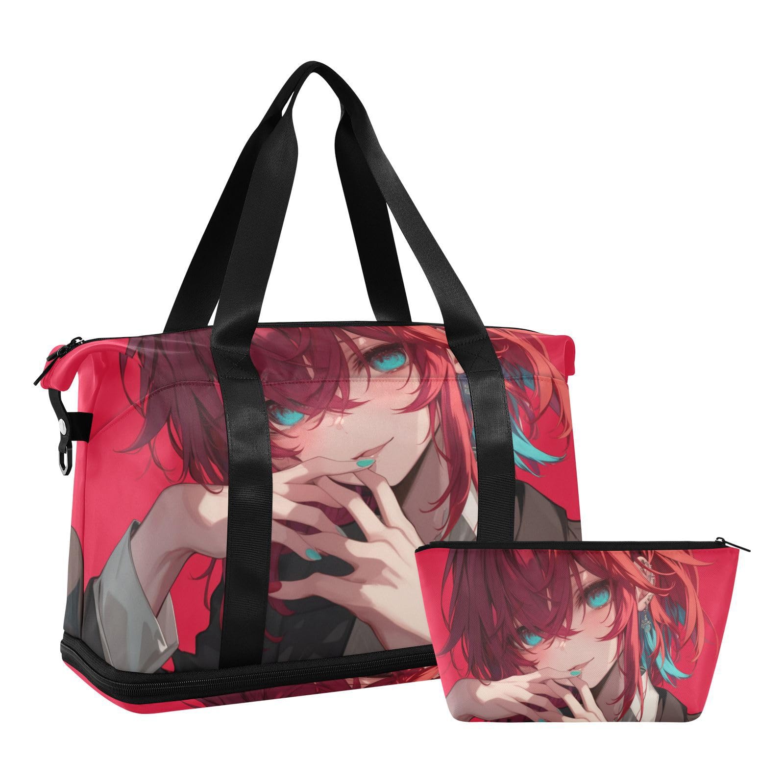 Anime Cool Red Bolsa de viaje con bolsillo húmedo, correa ajustable, bolsa de entrenamiento para viajes de negocios, multifuncional para hombres y mujeres