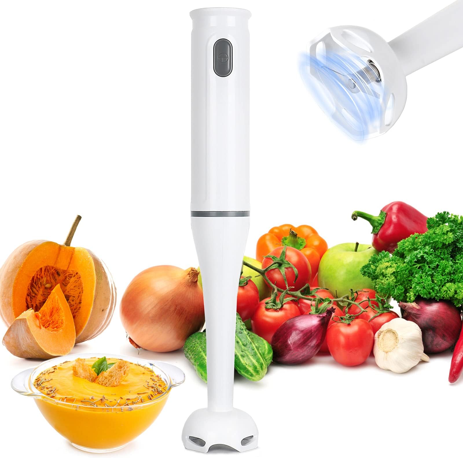 Handheld Stick Soup Blender Electric, 200W Immersion Blender Handheld Food Mixer for Kitchen, 2 Speed for Sauce Soup Making, Baby Food Processing, White