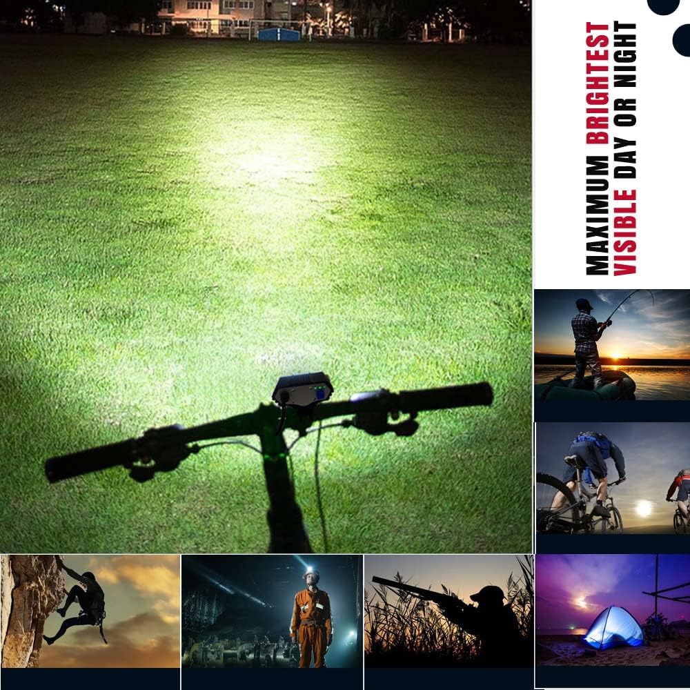 Faro Bicicletta Anteriore led luce luci per Bici Bicicletta MTB,Torcia da testa Lampada frontale Bici Faro,(4 Modalità,3 LED) U2 MAX.6000lm + LUCE POSTERIORE BICICLETTA