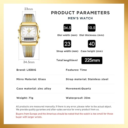 Miniatura 7 de SKMEI Relojes digitales analógicos retro para hombre, correa de acero inoxidable dorado, elegante, casual, de doble pantalla, relojes de pulsera