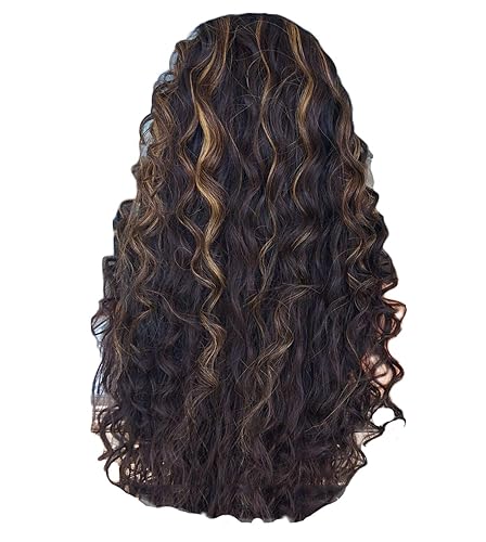 Andongnywell Pelucas de cabello humano con encaje frontal para mujeres negras, pelucas onduladas resistentes al calor (marrón, talla única)