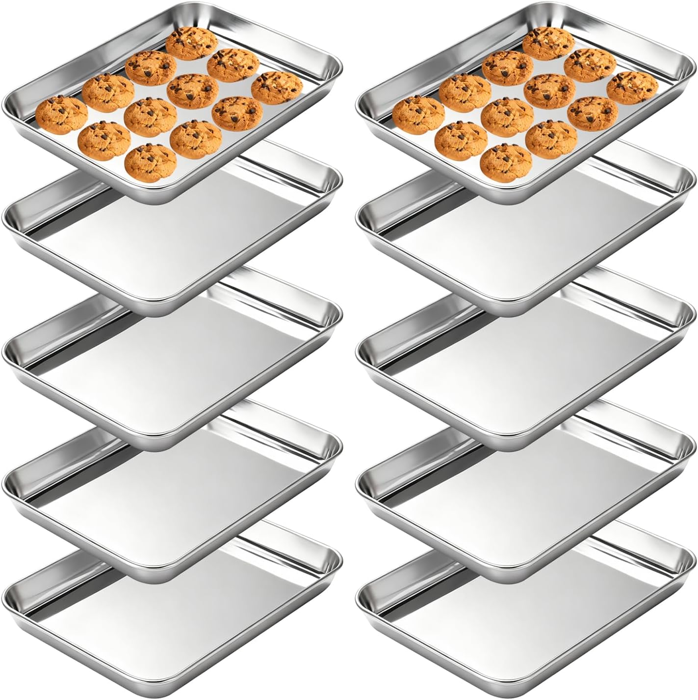 10 PCS 9 Inch Stainless Steel Baking Sheet Pan, 9x7x1 Inch Stainless Steel Cookie Trays, Toaster Oven Pan for Baking & Roasting