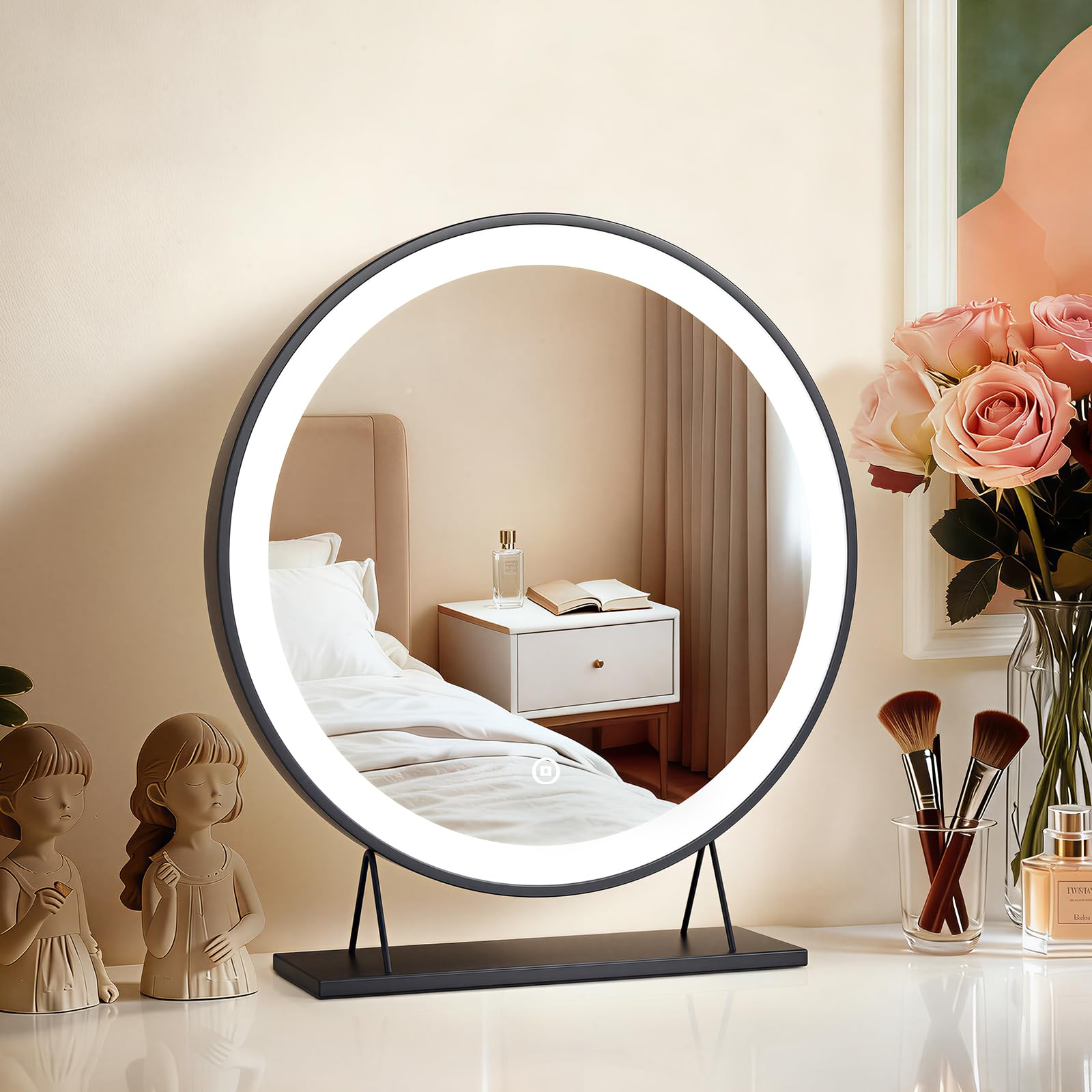 Heilmetz Dressing Table Mirror 40 cm Round, 3 Light Colours, Dimmable