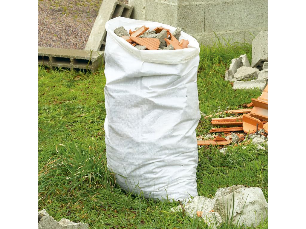 Sac Gravat Blanc Tissé par Lot | Capacité de 80 Litres = 55X95 cm | Tissé - Indéchirable - Réutilisable | Pierre - Gravier - Sable | Gant Manutention Compris (50)