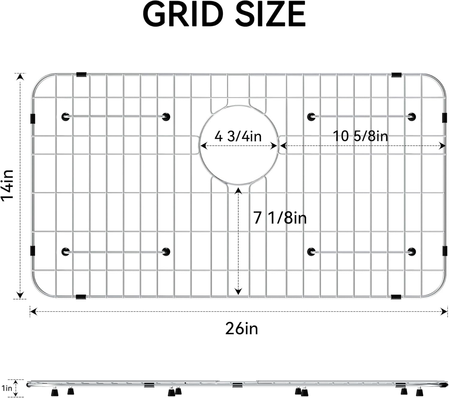 kitchen sink grid and sink protectors, 26-1/16" x 14-1/16" stainless steel material sink grate for bottom of kitchen sink rack accessories with rear drain for single bowl sinks, scratch prevention ??stainless steel 26"x14"