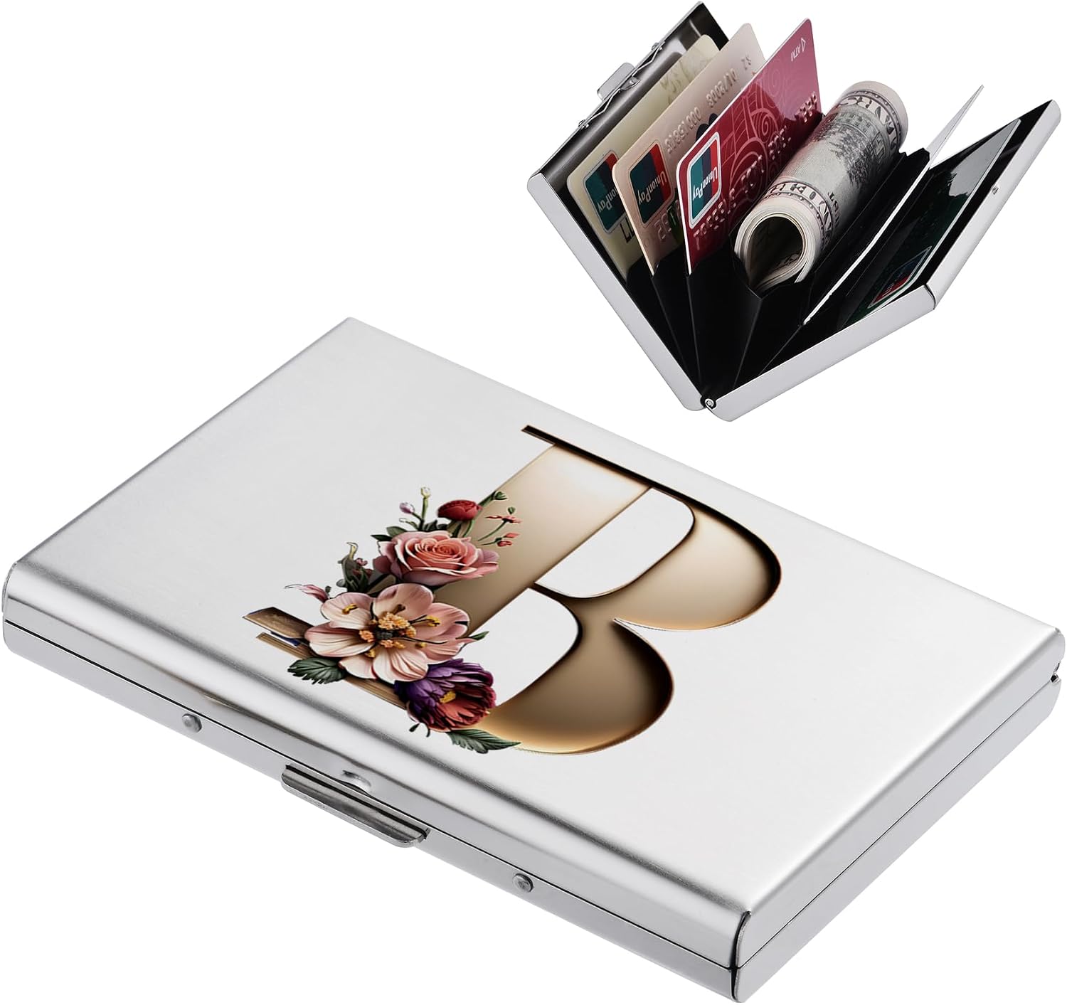 Credit Card Holder, Slim RFID Blocking Card Holder Wallet, Fashionable Design and Artistic Patterns Metal Credit Card Holder Wallet, for Men Women.(6 Slots/Silver/B)