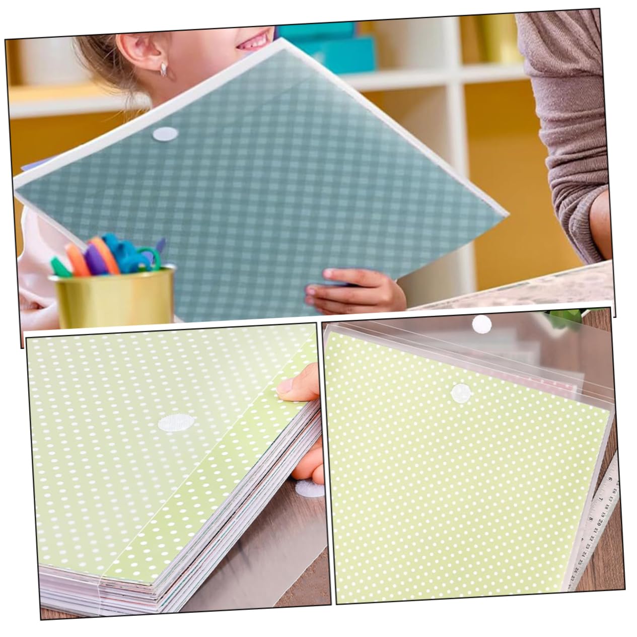 Plastikowe torby do przechowywania zdjęć, album do scrapbookingu, nizer z bezpiecznym zapięciem, do papieru rzemieślniczego, trwałe i lekkie, idealne do projektów DIY i wspomnień, 12 szt