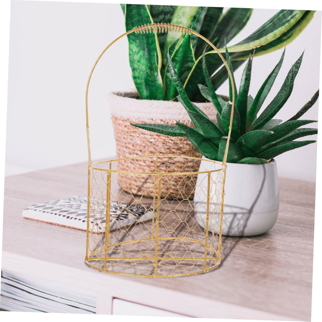 VALICLUD Metal Wire Basket with Handle 22cm round Iron Art Basket for Wedding Party Empty Decorative Container for Event Supplies image 4