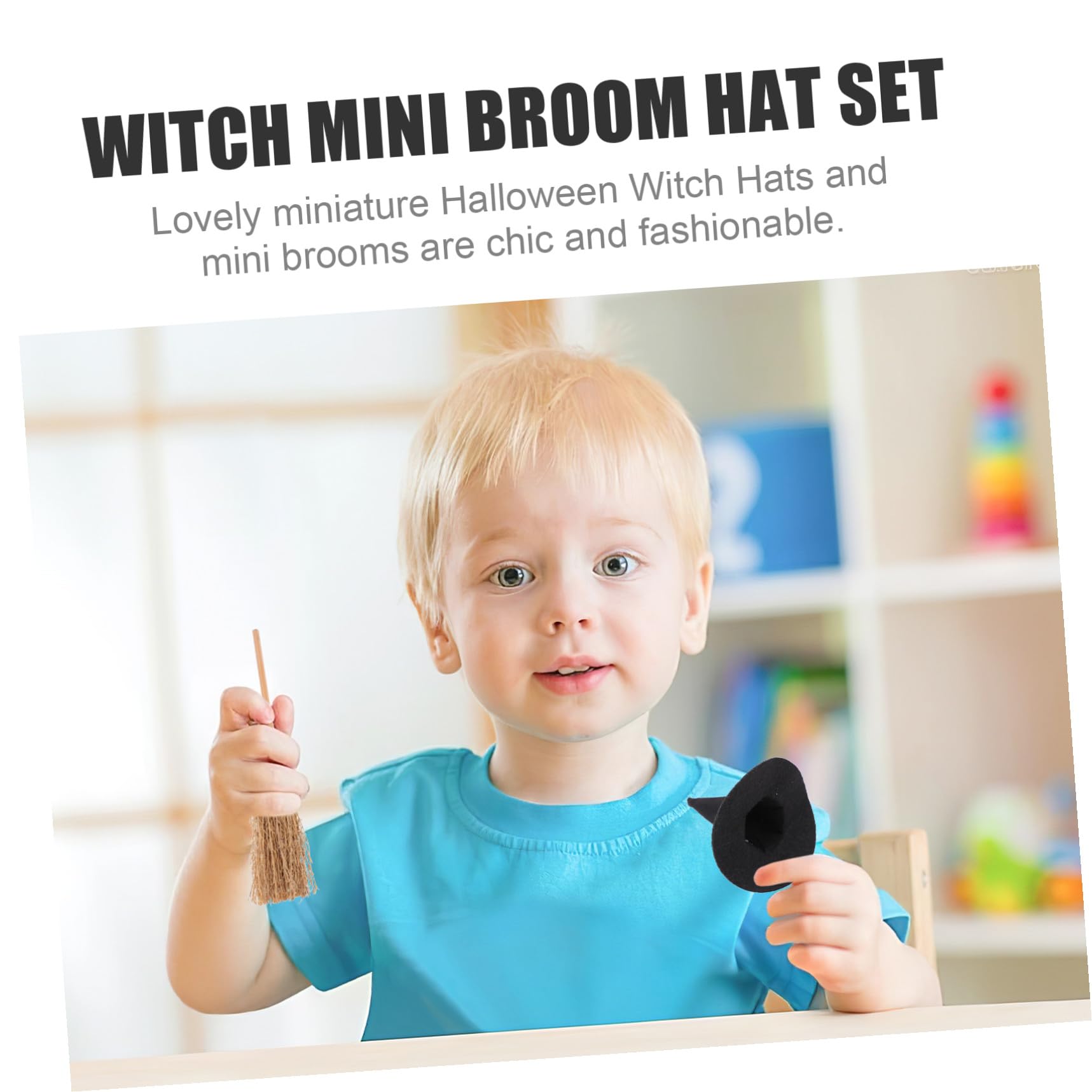 GARVALON Set da 12 Pezzi Mini Cappelli da Strega in Feltro e Piccole Scope in Legno per Decorazioni Halloween Fai da Te Accessori per Lavoretti Creativi e Feste a Tema