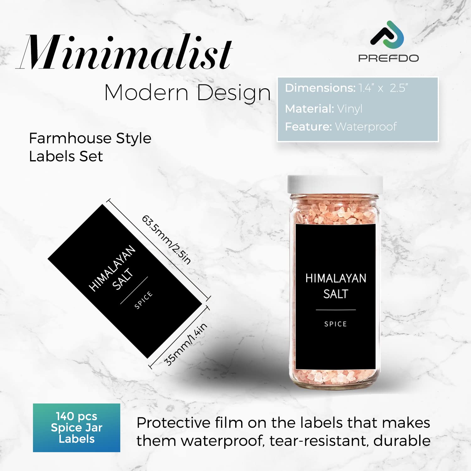 140 Spice Jar Labels, Prefdo Minimalist Preprinted Black Sticker White Text - Image 2