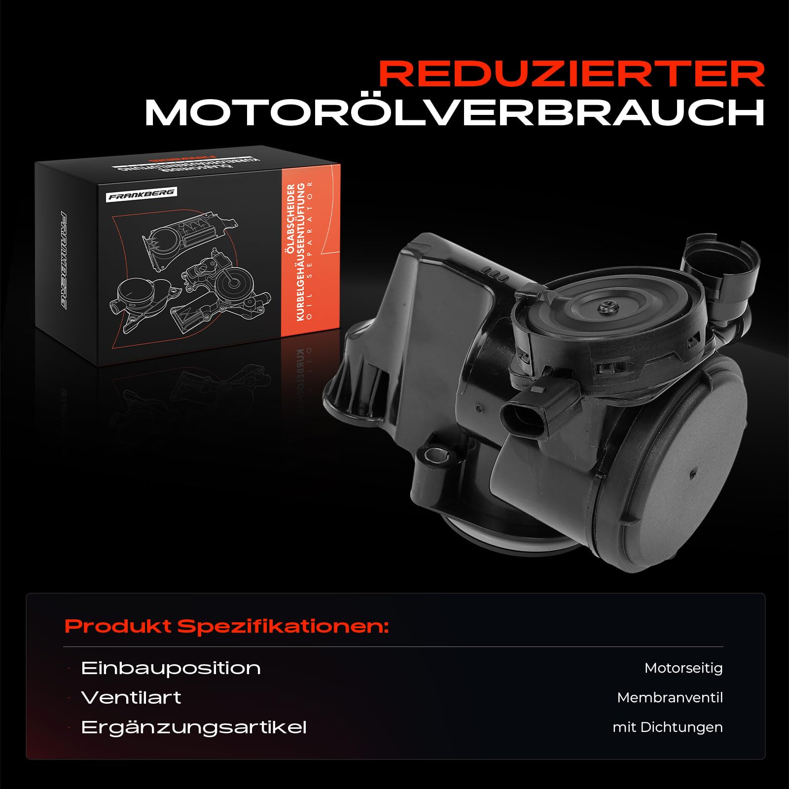 Frankberg Ölabscheider Kurbelgehäuseentlüftung mit Dichtungen Motorseitig Kompatibel mit A2 8Z0 Altea 5P1 Golf IV 1J1 Golf V 1K1 Polo 9A 9N B.o.r.a 1J2 Replace# 036103464AH