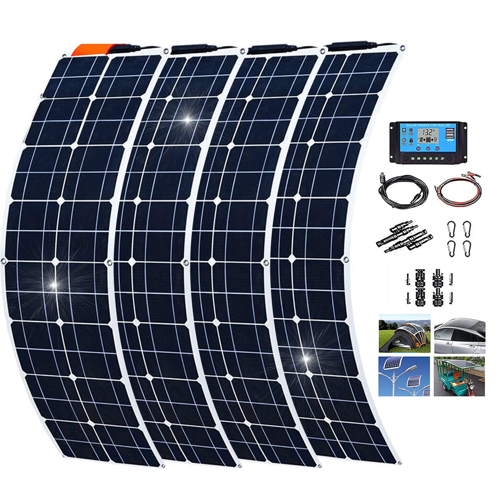 KardoL 400W 800W Solar Panel+ 40A Controller + Accessories, 18 V 2x200W 4x200W Monocrystalline Solar Panels Flexible Accessories for Motorhome/Roof/Camping Car/Any Uneven Surface,4x200W