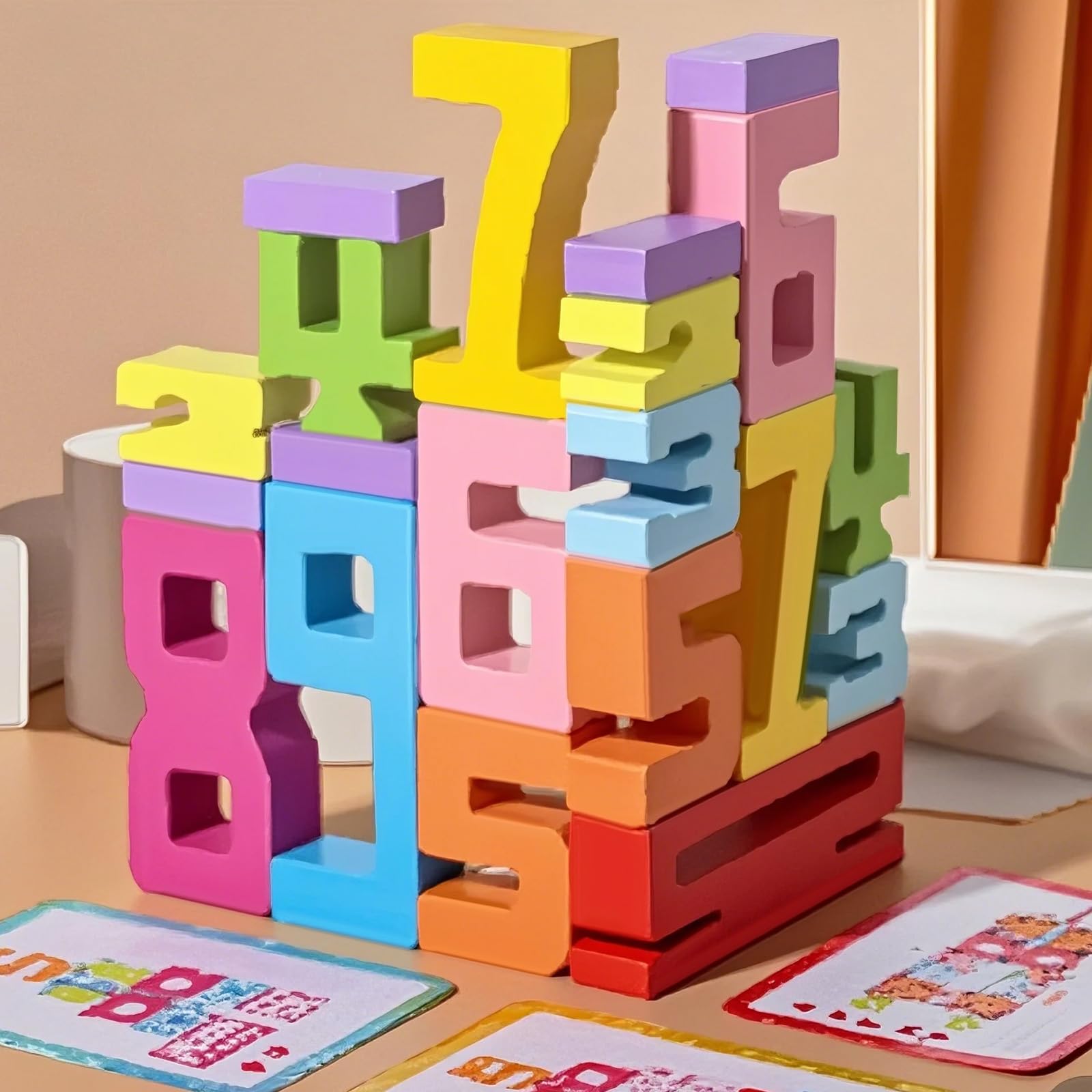 Number Blocks Toys for Kids 1-10 Wooden Number Building Block, 3D Digital Puzzle Counting Blocks, with Storage Board - Image 3