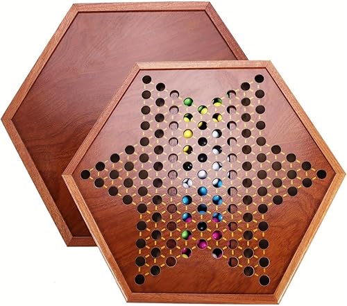 Miniatura 4 de Juego de mesa de damas chinas, juego de madera grande de 13.7 pulgadas con 60 canicas acrílicas coloridas + 30 repuestos, juego clásico de