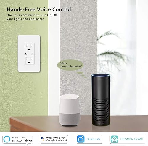 Miniatura 3 de UCOMEN Toma de pared inteligente con 2 puertos individuales, salida WiFi de 2.4 GHz, enchufes inteligentes que funcionan con Smart Life, Alexa,