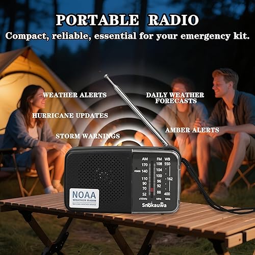 Miniatura 3 de AM FM NOAA Radio meteorológica de emergencia, radios portátiles am fm para regalo en el hogar al aire libre (negro)