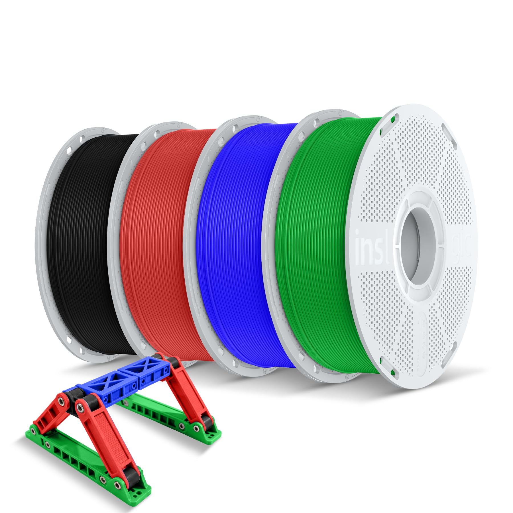 Inslogic ASA Filament Pęczek 1,75 mm, 4 kg, do drukarek 3D, odporny na UV i warunki atmosferyczne, wysoka wytrzymałość i odporność na ciepło, gładki druk, Czarny+Czerwony+Niebieski+Zielony