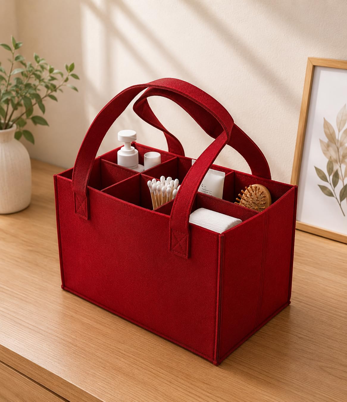 Cotton 6 Bottle Wine Carrier Bag, Reusable Tote, Portable (Maroon)-image-27