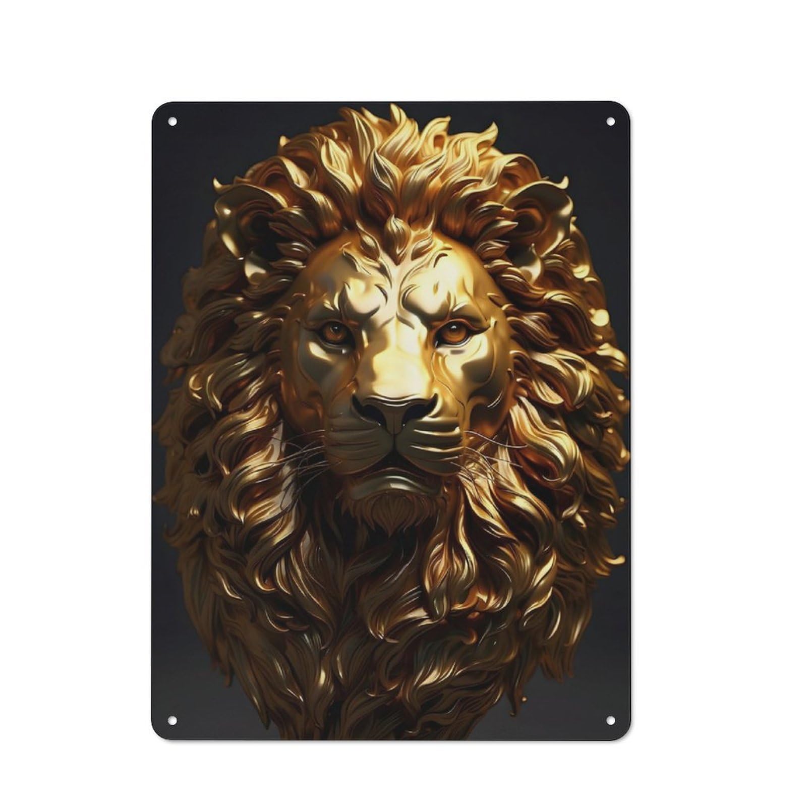 Industrial Gold Lion Head Decorative Metal Plaque 40x30cm, Studio Wall Art for Flat, Bar, Studio Or Gallery Wall