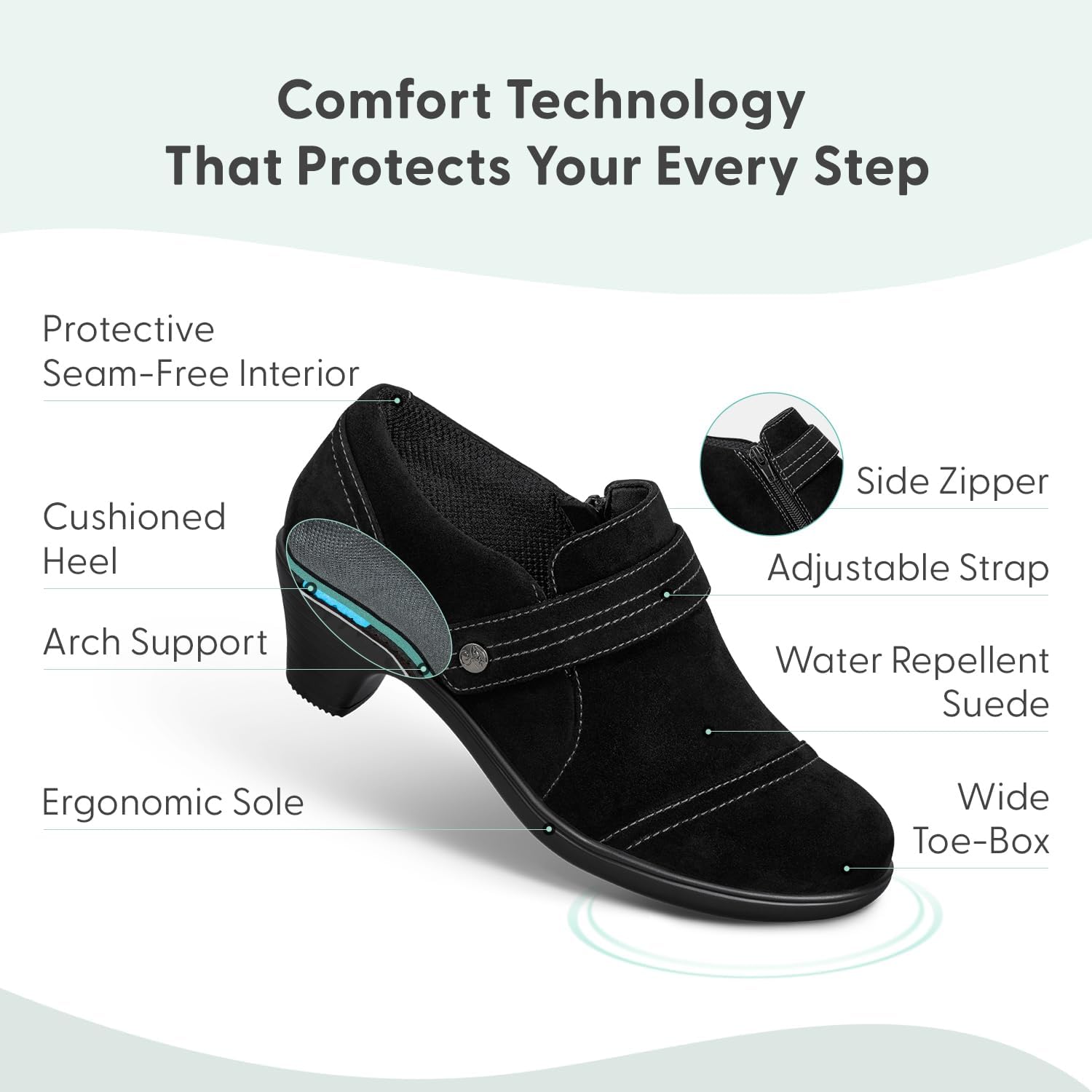 Orthofeet Women's Orthopedic Leather Eva Wedge Shoe for Foot Pain Relief - Image 3