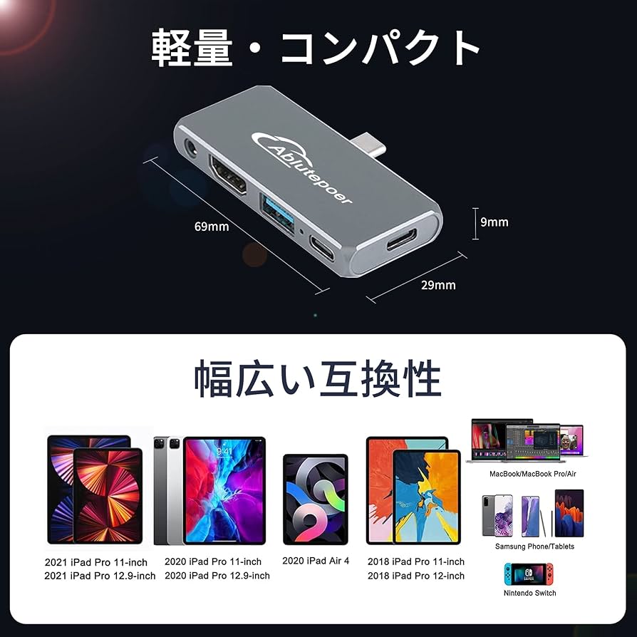 Amazon | USB C ハブ 5-in-1 Type C ハブ iPad Mac ハブ【4K HDMI/ 60W