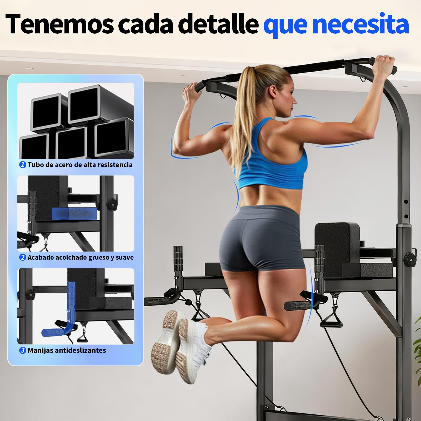 Power Tower Maquina Dominadas Ajustable en Altura en casa | Multifuncional, musculación, ejercicios corporales, estable y resistente, montaje rápido, ahorro de espacio