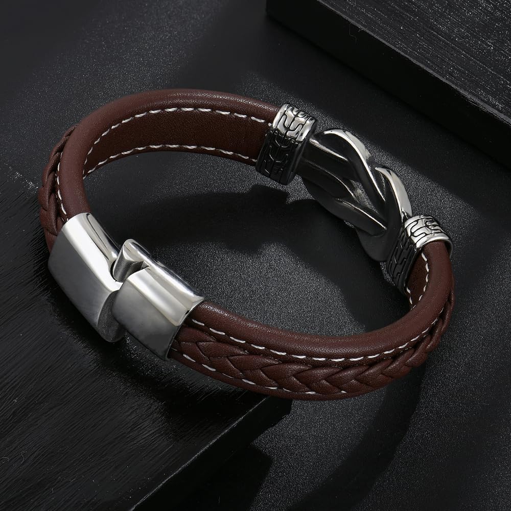 Infinity Knot Leather Bracelet for Men, Stainless Steel Black/Brown/Blue/Red/Green Genuine Leather Braided Bracelet Wristband Cuff Jewelry Gift for Men Father Husband - Image 3