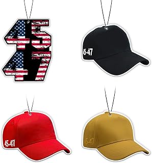 Babymiu American USA President Car Air Freshener Card Pendant(4 Pack Refreshing Ice Scent) 45/47 Hat Ornament Gifts Merch Party Supplies Room Decor Accessories for Hanging Rearview Car Interior