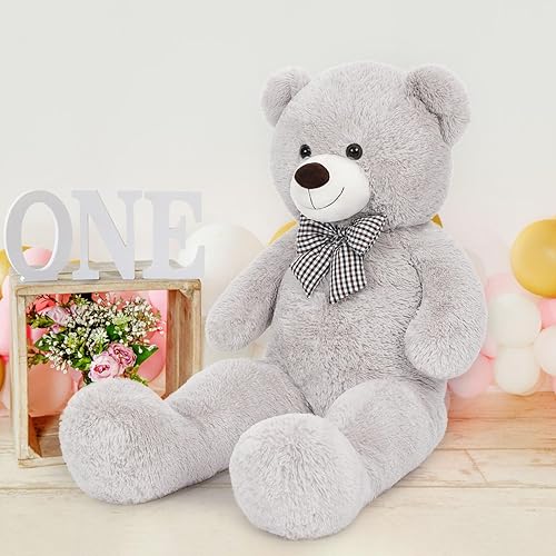 Miniatura 6 de MaoGoLan - Oso de peluche gris, grande y esponjoso de 39 pulgadas, animal de peluche gris para novia, niños, novio y adolescentes