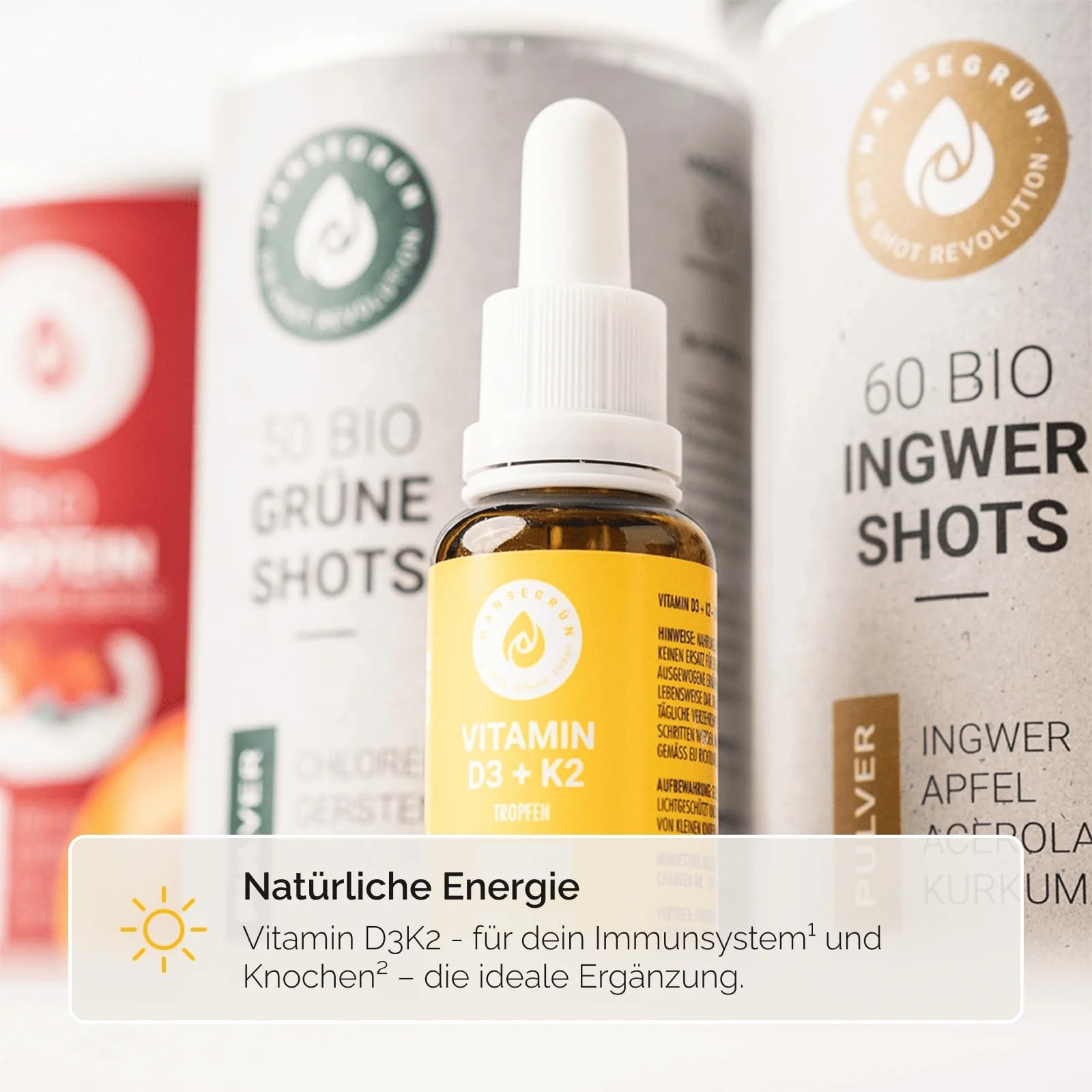 Hansegrün - 2x Vitamintropfen D3K2-30ml - Trägt zu einer normalen Funktion des Immunsystems¹ & Knochen² bei - Nur 3 Zutaten - Vegan & ohne Zusatzstoffe - Öl-Basis - Für 500 Tage