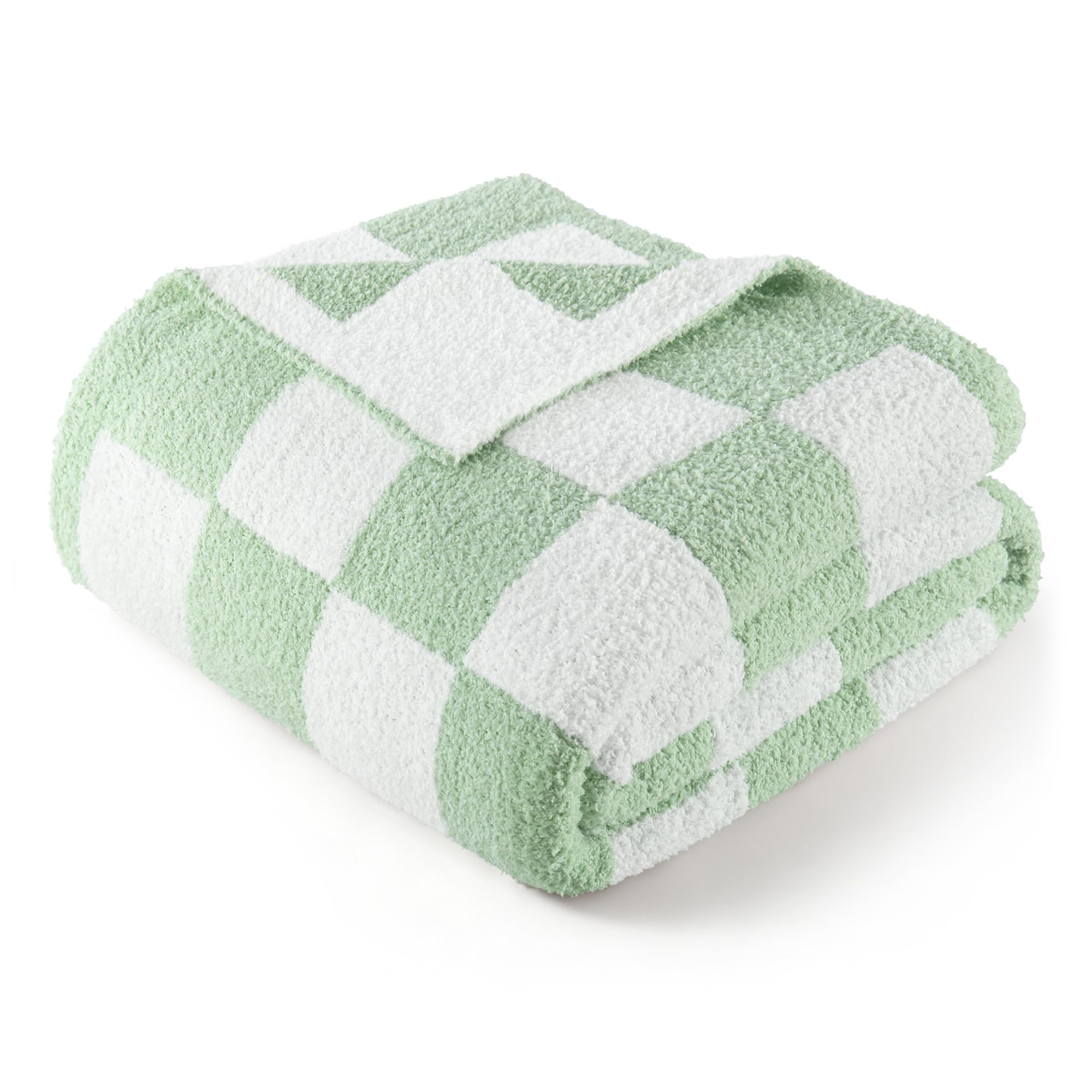 Exclusivo Mezcla Checkered Knit Throw Blanket, Ultra Soft and Warm Reversible Woven Blankets, Cozy Snuggly Throw for Couch Bed and Home Decor, Sage Green, 127x152 CM