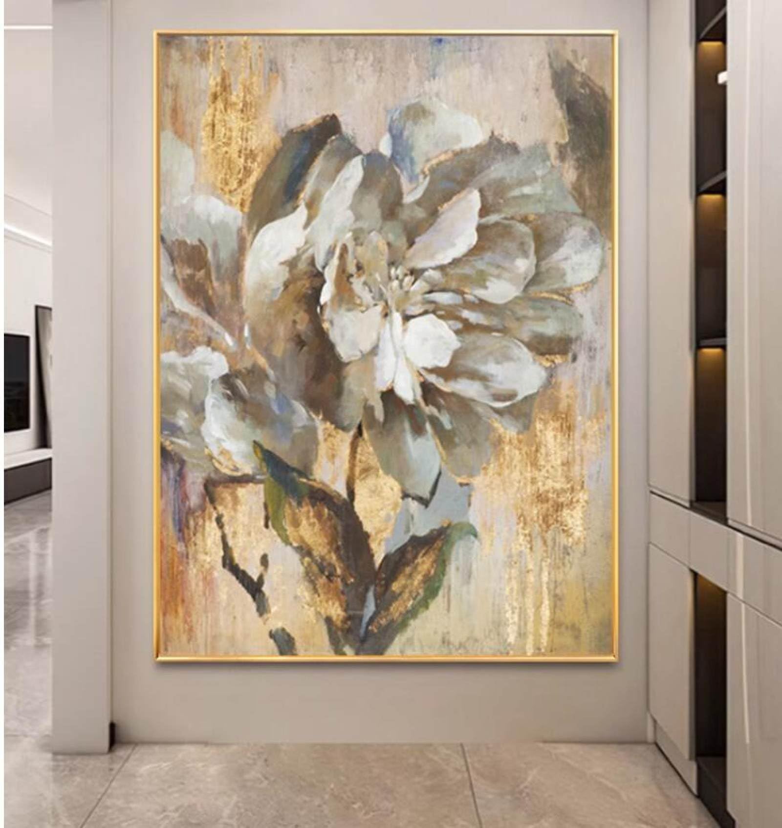 Peinture à l'huile moderne faite main toile pivoine abstraite minimaliste 100 cm