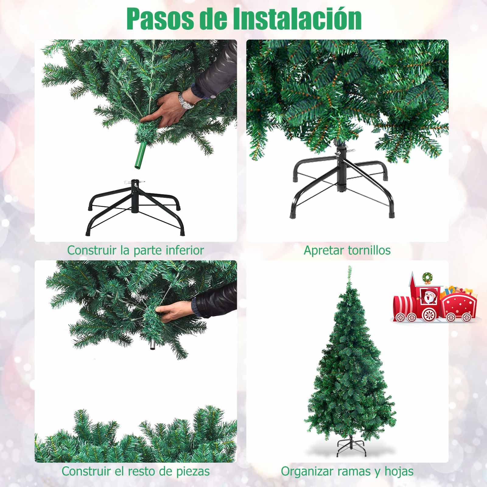 GOPLUS 150/180/210/240cm Árbol de Navidad Artificial Automatica Verde, Decoración Navideña con Soporte de Metal, Árvore de Natal de Abeto Verde con 950 Puntas de Ramas de PVC Ignífuga (210cm)