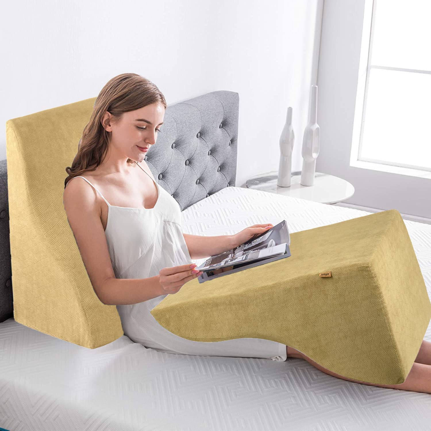 Driehoekig Hoofdeindekussen Wigbedkussen Bedrugkussen Om Rechtop Te Zitten Driehoek Leeskussen Voor Aan Het Bed Rugleuning Positioneringssteun Steunkussen,004,60x50cm