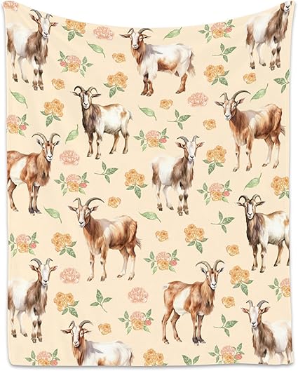 Goat Blanket, Cute Soft Throw Gifts for Grils Boys, Cozy Flannel Throw Blankets for Bed Travel, 50"x60"