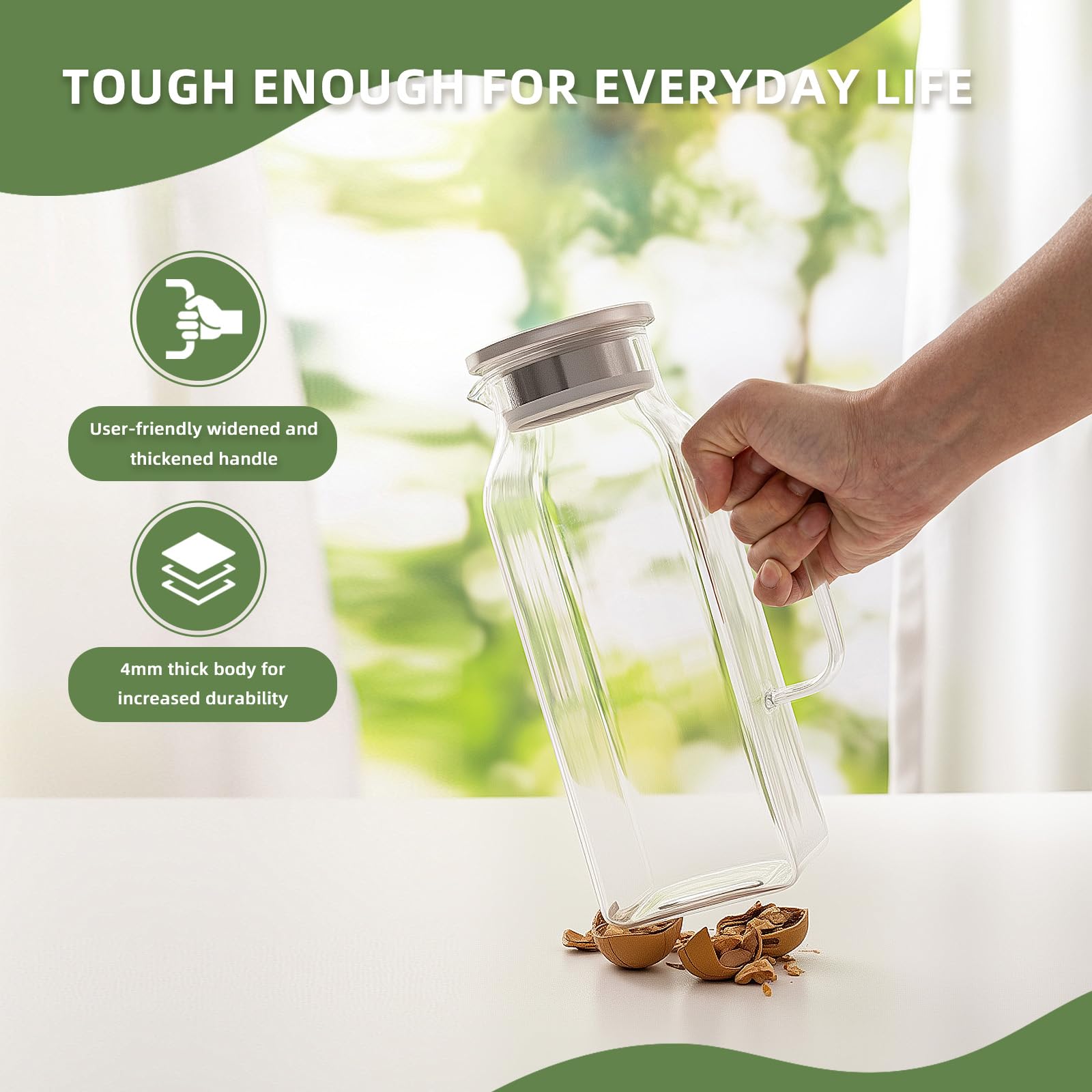 Lot de 2 pichets en verre avec couvercle et bec verseur, 2 litres