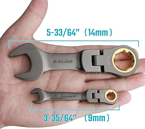 Miniatura 6 de DURATECH Juego de llaves de trinquete antideslizantes de cabeza flexible de 12 piezas, juego de llaves combinadas, métricas, 0.315-0.748 in, 72