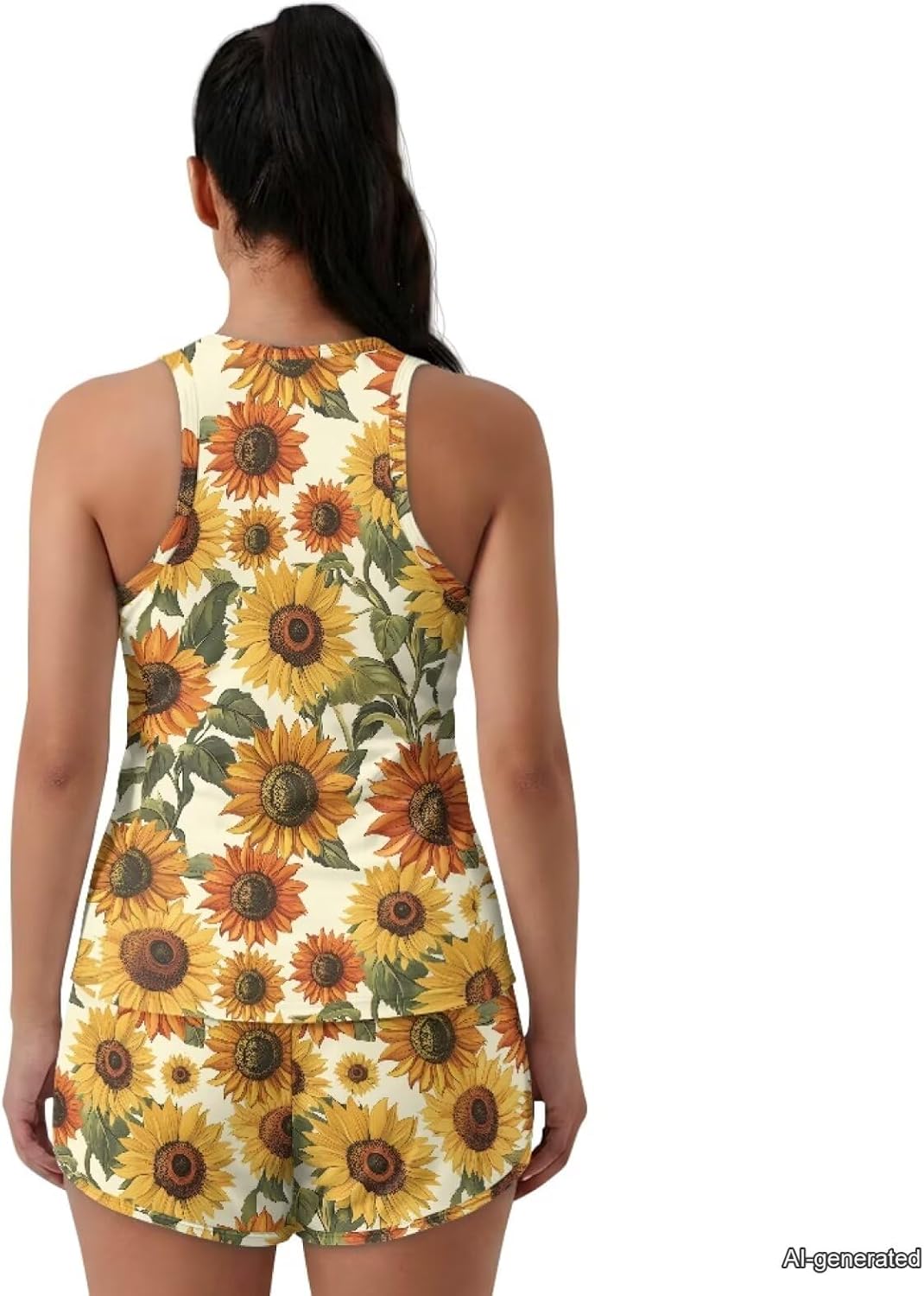Sunflower Printed Printed Womens Tankini Swimsuits Tummy Control Swimwear Two Piece Bathing Suits Breathable Swimsuits with Shorts, XL