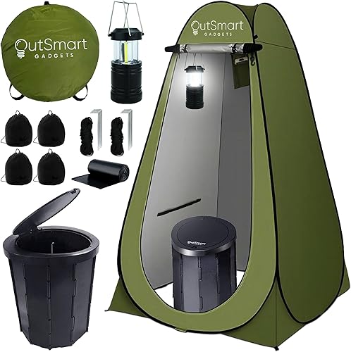 Juego de inodoro portátil para exteriores para adultos con linterna nocturna de campamento, inodoro plegable XL, tienda de campaña de privacidad