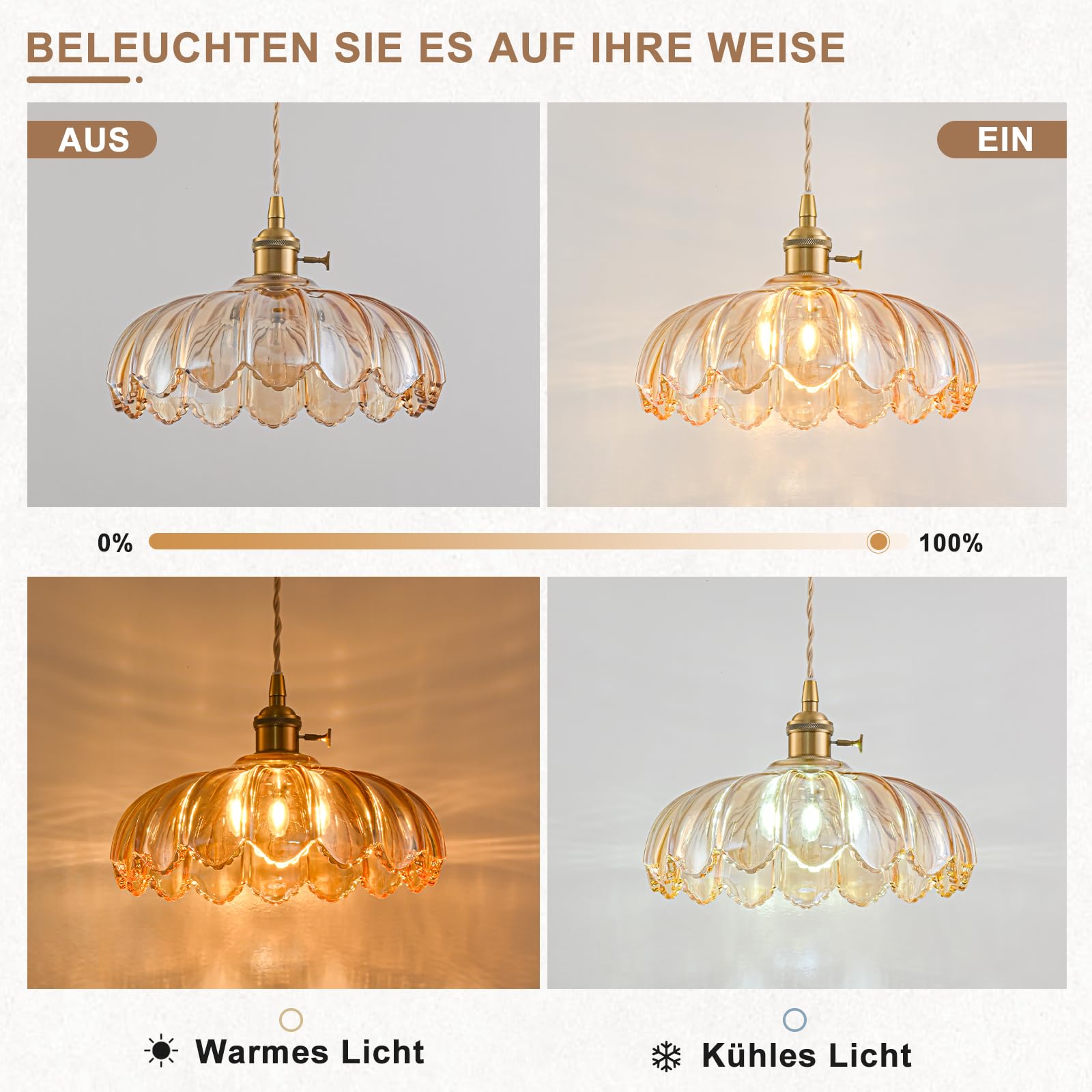 Glas-Hängelampe-Kücheninsel, Vintage-Hängeleuchte-Leuchte aus Messing, Verstellbare Bernsteinfarbene Küchen-Pendelleuchte-Deckenleuchte, Hängelampe Wohnzimmer, Leuchtmittel Nicht Enthalten