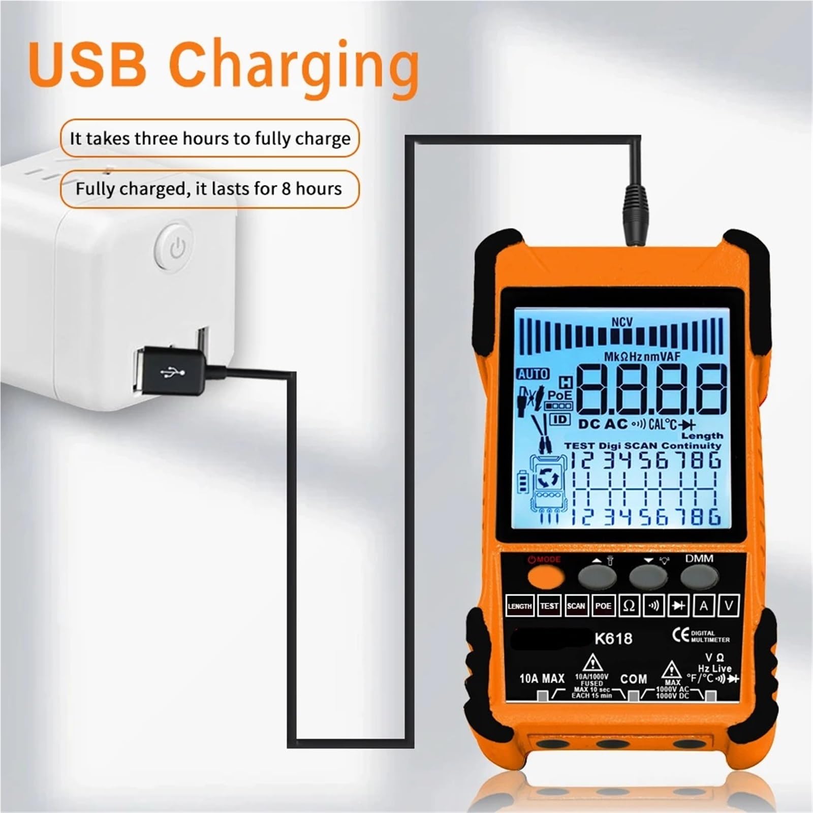 Localizzatore di Cavi, Tester for cavi portatile da 500 m con display LCD Analogs Digital Search POE for multifunzionale