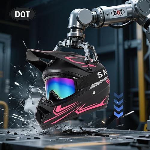 Miniatura 4 de Casco para niños y jóvenes de motocross para bicicleta de tierra (gafas, guantes, máscara facial) juego de 4 piezas, aprobado por DOT, cascos de