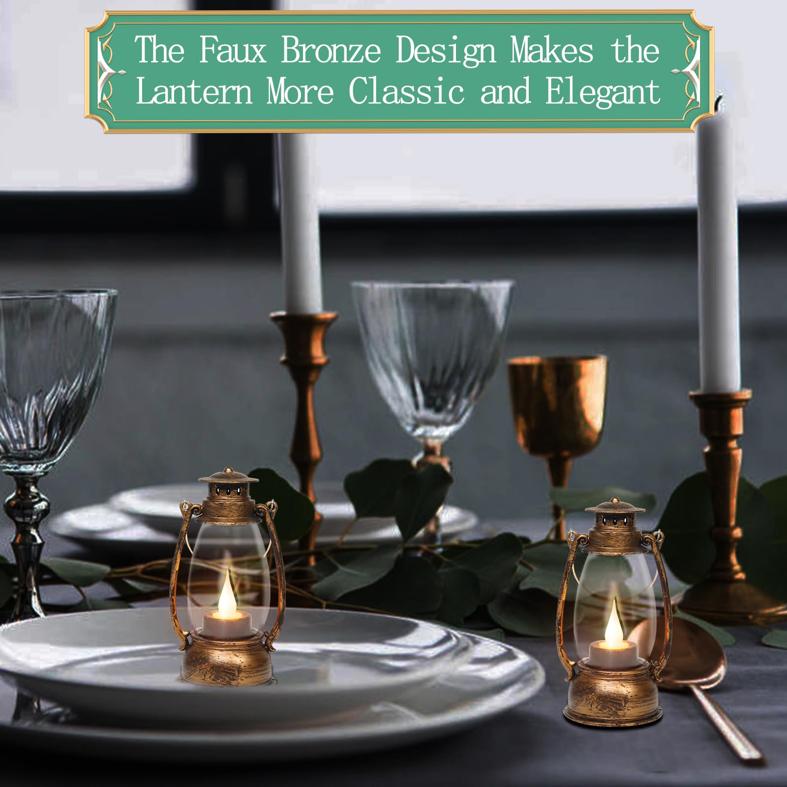Paquete de 12 linternas decorativas vintage, mini farol portavelas LED decorativos con velas sin llama para centros de mesa de boda, fiestas de Navidad al aire libre, color marrón 5