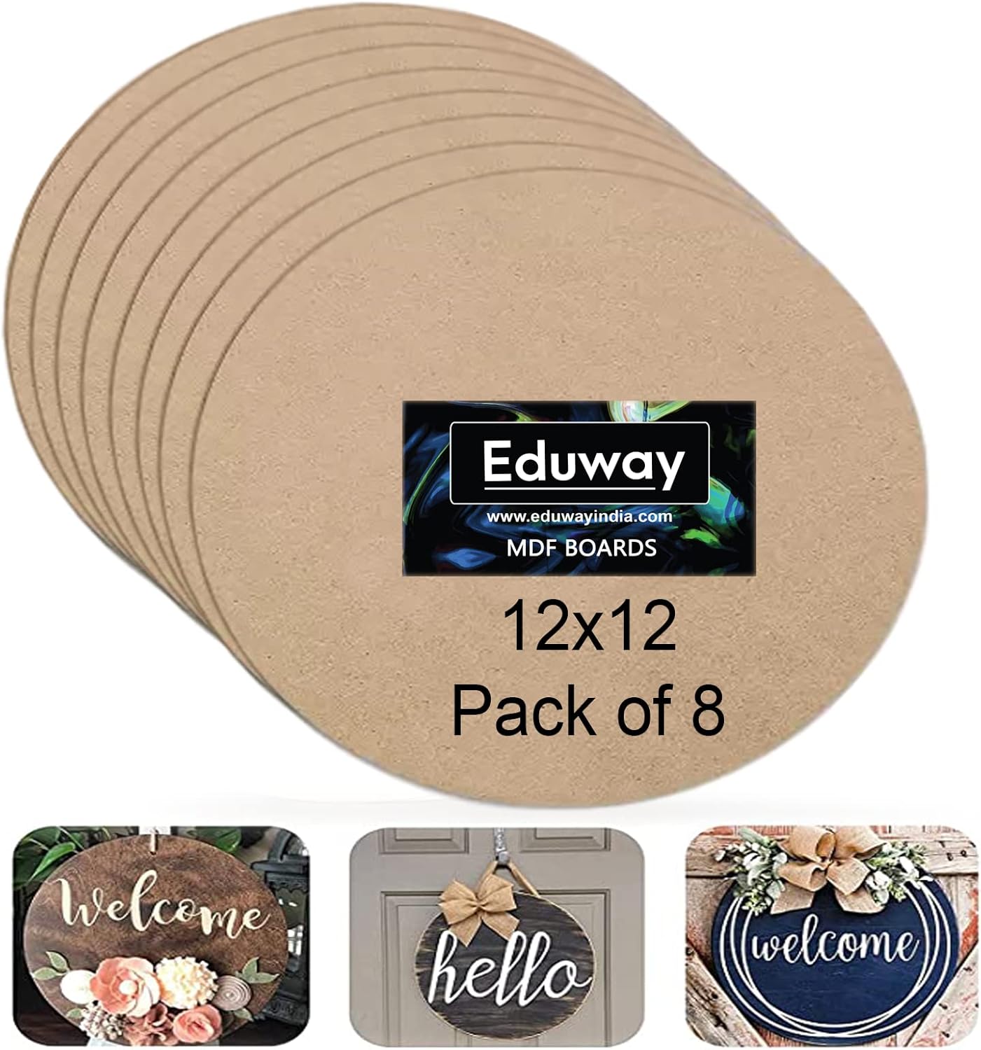 12 Inch Round Circle MDF Board Sheet (Pack of 8) for Art & Craft- 4 mm Unfinished Round Wood Slices for Resin Painting, Craft, Art,Pyrography, Painting- DIY (30 cm)