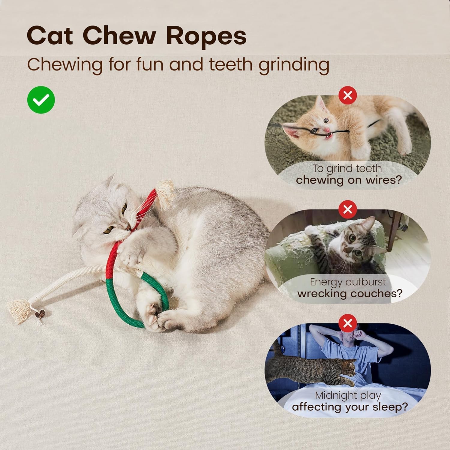 Speedy Panther Catnip Chew Rope Toys for Indoor Cats - 3Pcs Kicker Toys, Interactive Kitten Chew Toys for All Breeds 70cm - Image 2