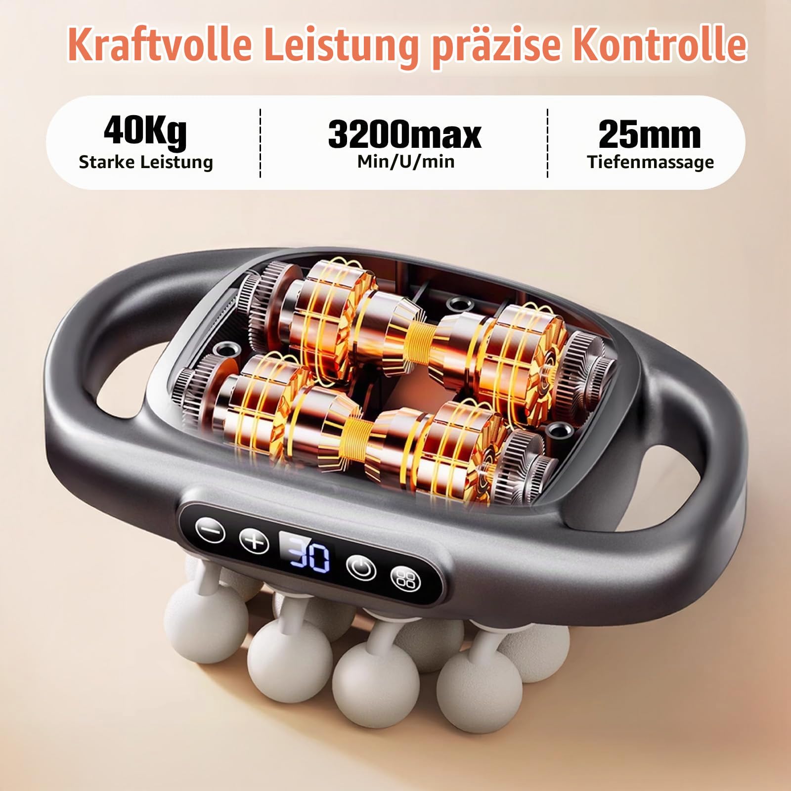 16 Kopf Massagepistole für Tiefes Gewebe – 16 Antrieb Upgrade Massagegerät mit Rotlicht, Nackenmassagegerät mit 30 Stufen und 3 Modi, Elektrisches Massagegerät Leise für Beine Arme Rücken Ganzkörper
