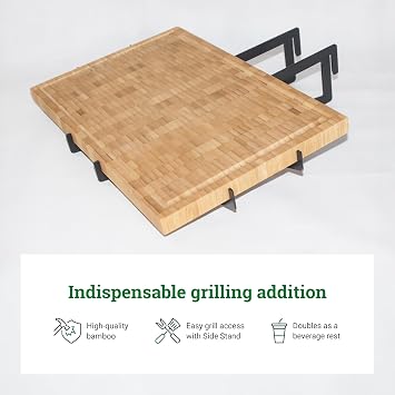 KUDU Grill Bamboo Cutting Board Attachement and Side Stand, for Food Preparation, Compatible with Kudu 1 and 2