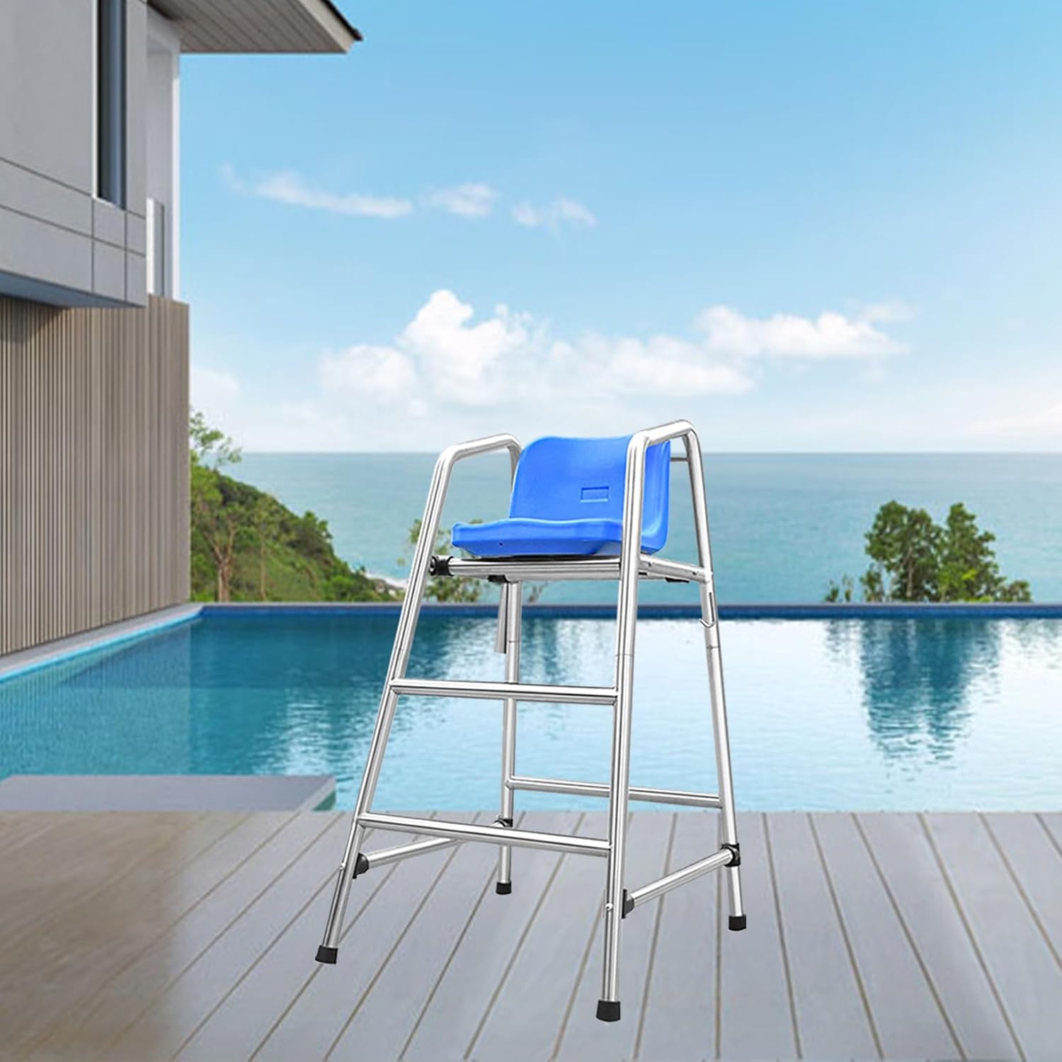 Lifeguard Chair for Swimming Pools & Water Parks - 4-6ft Observation Lookout with Sunshade, Ideal for Sports Referees & Beach Poolside Use, Durable Deck Ladder Stool