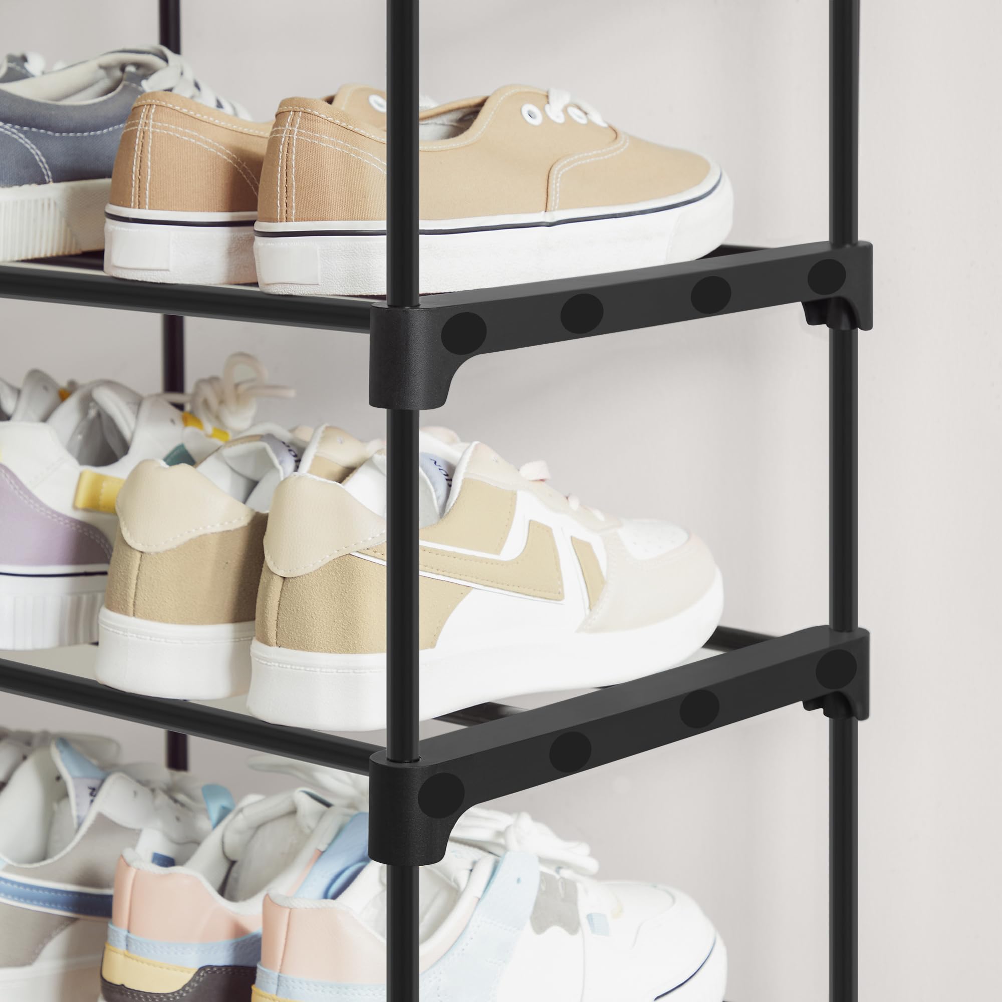 SONGMICS Étagère à Chaussures 10 Niveaux, Porte-Chaussures Haut, Support à Chaussures Fin, Rangement Chaussures, en Métal, Gain de Place, Dressing, Entrée, 30 x 94 x 206 cm, Noir LSA10BK